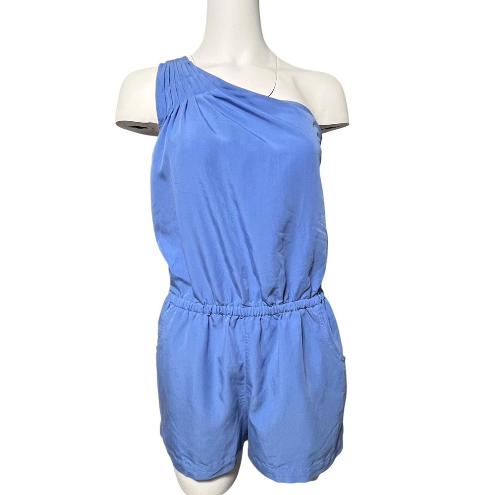 Banana Republic One Shoulder Shorts Romper Womens 4 Bella Blue Pockets Easy Care